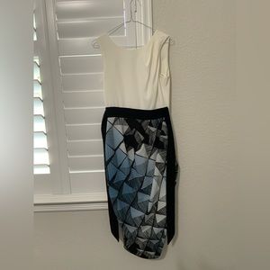 closet london white full skirt dress with multicolor patterned skirt & belt